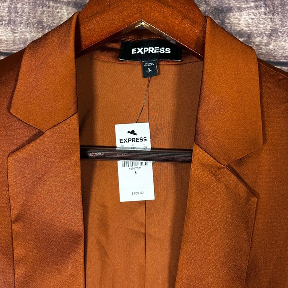 Express Boyfriend Blazer Womens S Open Front Burnt Orange 3/4 Sleeve Career NWT - Picture 2 of 12